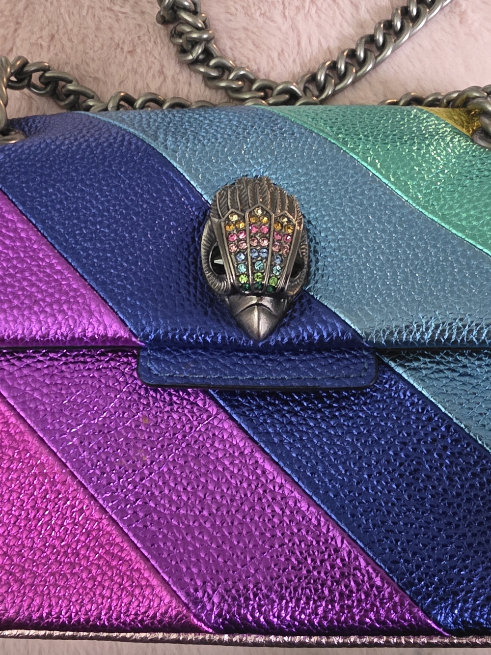 Kurt Geiger Metallic Rainbow Diagonal-Stripe Shoulder Bag